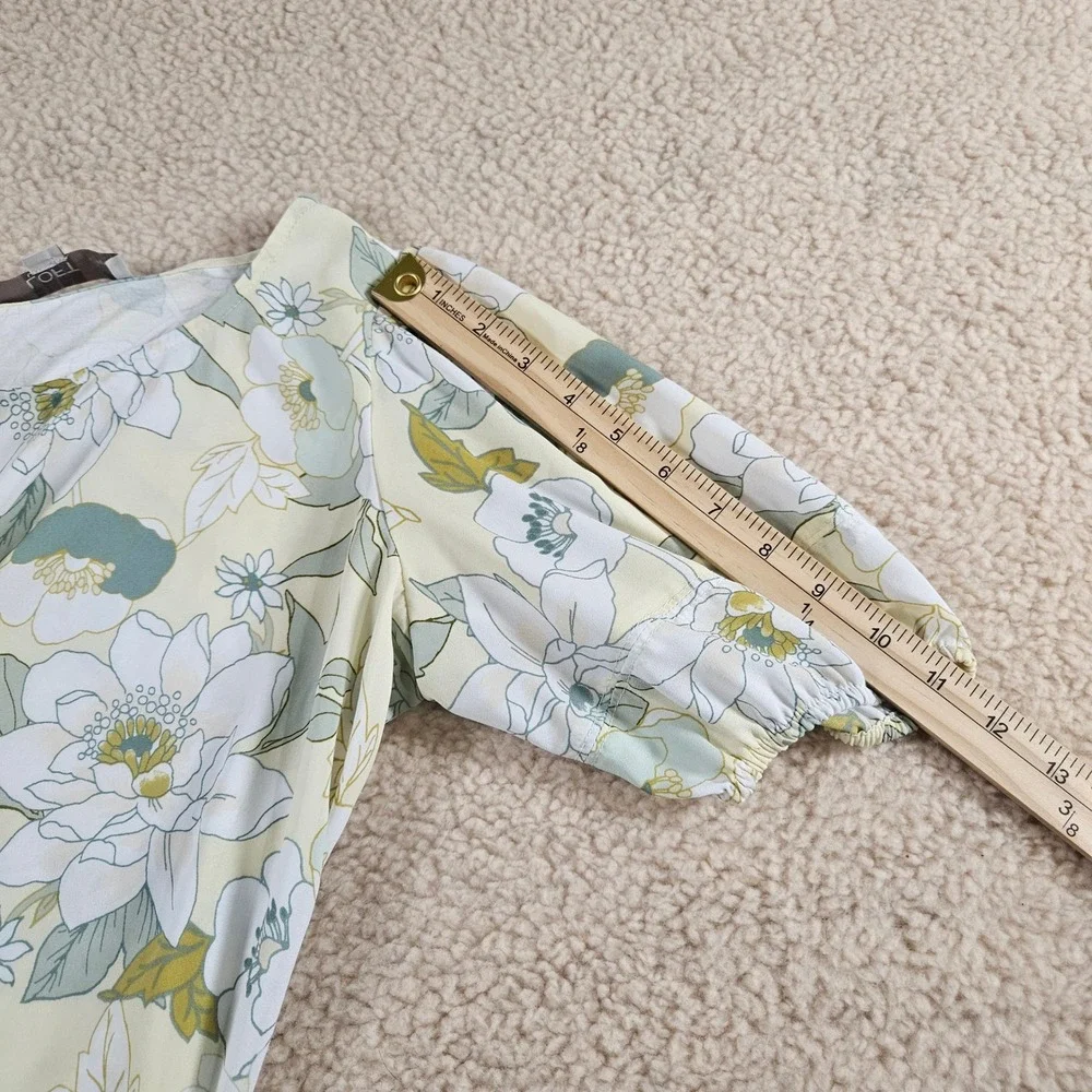 Loft Blouse Women SP Yellow Floral Puff Sleeve Scoop Neck Cottagecore Casual